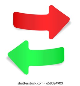 Red and green arrows. Sticker labels. Vector 3d illustration isolated on white background