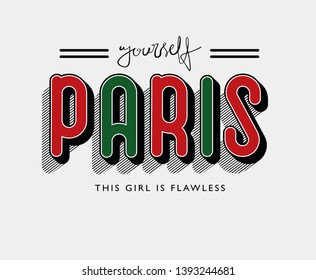 red green background paris script on a white background. Slogan concept