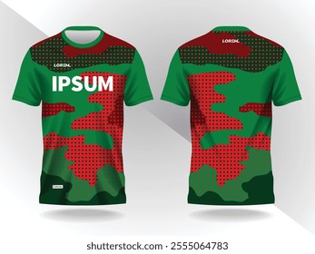 red and green background shirt sport jersey mockup template design for soccer, football, racing, gaming, motocross, cycling, and running 