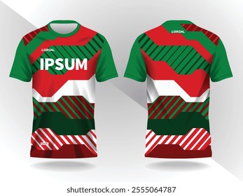 red and green background shirt sport jersey mockup template design for soccer, football, racing, gaming, motocross, cycling, and running 