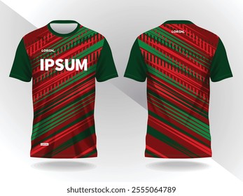 red and green background shirt sport jersey mockup template design for soccer, football, racing, gaming, motocross, cycling, and running 