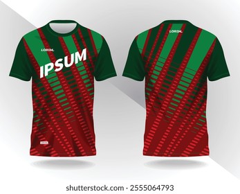 red and green background shirt sport jersey mockup template design for soccer, football, racing, gaming, motocross, cycling, and running 