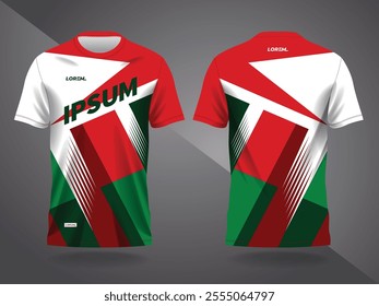 red and green background shirt sport jersey mockup template design for soccer, football, racing, gaming, motocross, cycling, and running 