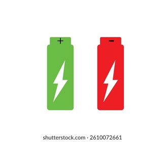 Red and green battery on white background