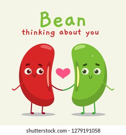 a red and green bean with text "bean thinking about you"