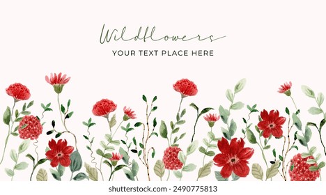 red green beautiful watercolor flower border