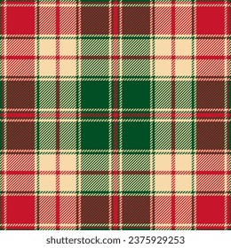 Red, green and beige tartan plaid pattern. Vector seamless check pattern for Christmas plaid fabric, flannel shirt, blanket, clothes, skirt, tablecloth, textile.