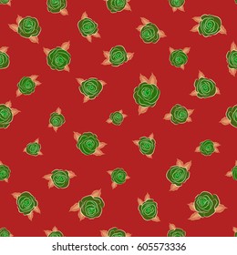 Red, green and beige vector roses petals.