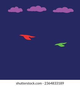 pájaro rojo y verde bajo nubes rosas delante del fondo