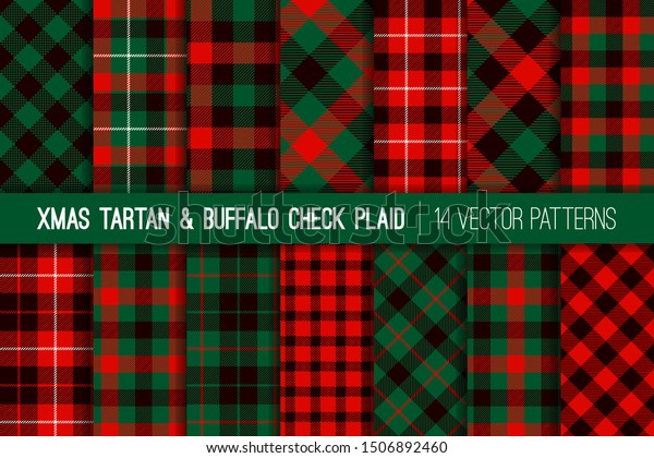 \
Red\
Green Black Christmas Tartan and Buffalo Check Plaid Vector\
Patterns. Rustic Xmas Backgrounds. Lumberjack Style Flannel Shirt\
Fabric Textures. Pattern Tile Swatches\
Included.