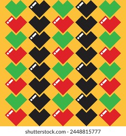 Red, Green and Black Hearts. Pixel art. Cute. Seamless geometric pattern