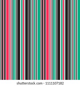 Red, green and black stripes of different thickness. Seamless geometric background.