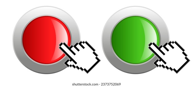 Red and green blank web buttons, click here template isolated on white background, ui web design elements