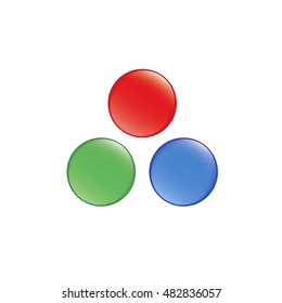 Red green and blue 3d circles or bubbles on a white background. 