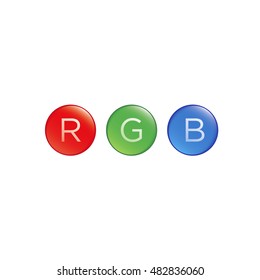 Red green and blue 3d circles or icons on a white background. 