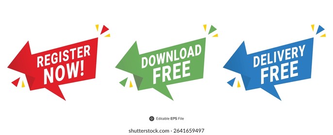 Red Green Blue Arrow Banners Register Now Download Free Delivery Free Vector Illustration