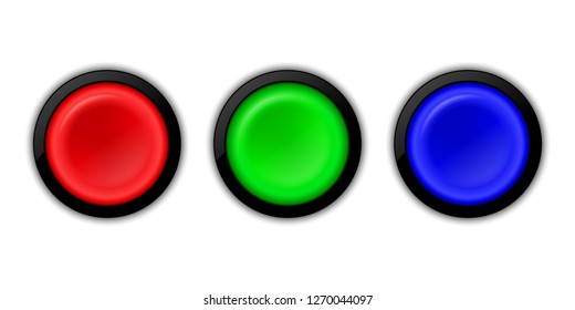 Red, green, blue buttons on white background