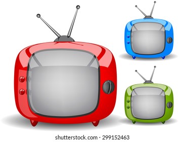 red, green and blue cute TV on a white background