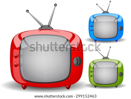 red, green and blue cute TV on a white background