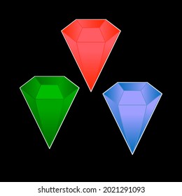 vector de diamante rojo, verde y azul. adecuado para activos de juego, icono, etc.