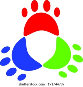 Red green blue dog footprint