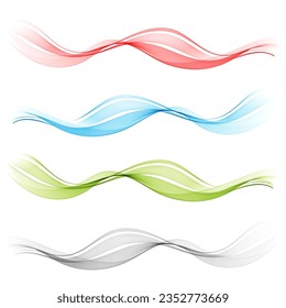 Red, green, blue, gray abstract wave. Set of transparent waves.