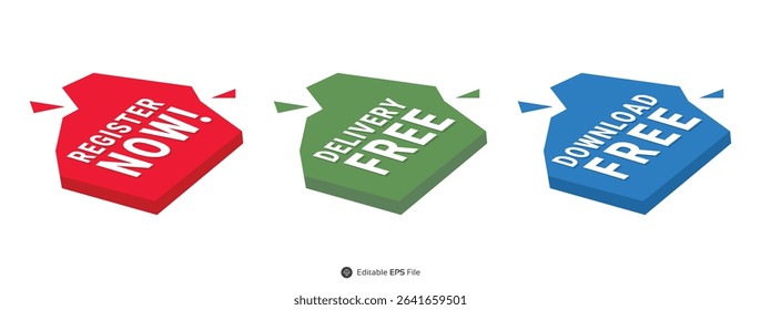 Red Green Blue Isometric Labels Register Now Delivery Free Download Free red label