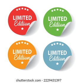 Red, green, blue and orange sticker with inscription Limited Edition and with curled edges.