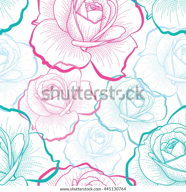 Red Green Blue Outline Roses On Stock Vector (Royalty Free) 445130764 ...