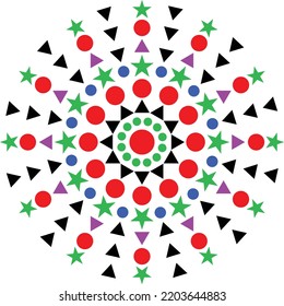 Red, Green, Blue and Purple Mandala Design, Alpona Design, Geometric Mandala. 