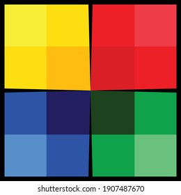 Red, Green, Blue and Yellow colors squares.
