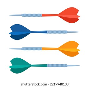 Red, green, blue and yellow darts isolated on white background. Vector set of realistic dart arrows