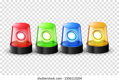 Red green blue and yellow flashing police beacon alarm.