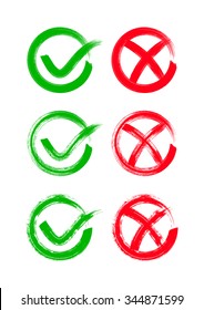 Red and green brush stroke check mark icons