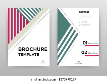 Red green business annual report brochure flyer design. Multipurpose abstract brochure template, include cover and back pages. Geometric triangle flyer leaflet vector design. Vertical A4 format.