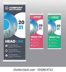Red green Business RollUp banner ,Roll up brochure flyer banner design template vector, abstract background, modern x-banner, rectangle size.