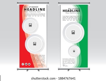 Red and Green Business Roll-Up. Stand Design. Banner Template. Presentation and Brochure. Vector illustration