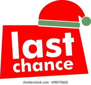 red green button, last chance, white text, santa claus cap icon, xmas offer logo