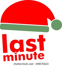 Red Green Button, Last Minute, White Text, Santa Claus Cap Icon, Xmas Offer Logo