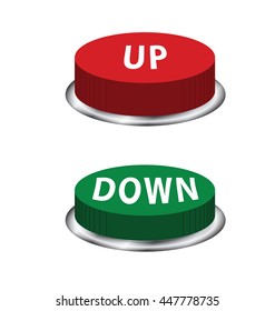 Red and Green button, opposite adjective up and down, vector.
