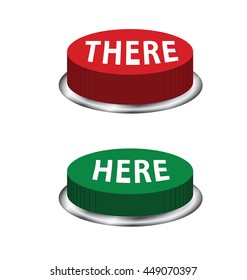 Red and Green button, opposite adjective there and here, vector.