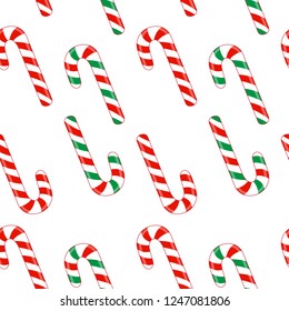 Red and green candy canes seamless pattern, vector illustration.