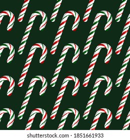 Red and green candy canes seamless pattern, vector illustration.