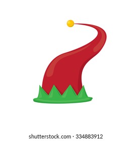red and green cartoon christmas elf hat. vector illustration