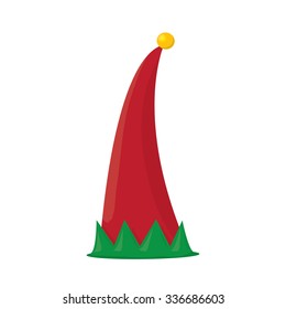 Red And Green Cartoon Christmas Elf Hat Isolated On White. Vector Illustration