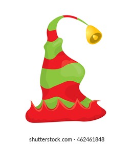 red and green cartoon christmas elf hat. vector illustration