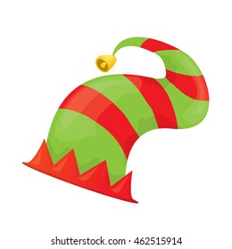 Red And Green Cartoon Christmas Elf Hat. Vector Illustration