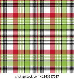 Red green check fabric texture seamless background. Flat design. Vector illustration.