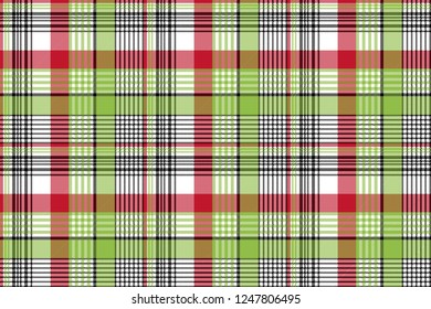 Red green check fabric texture seamless background. Flat design. Vector illustration.