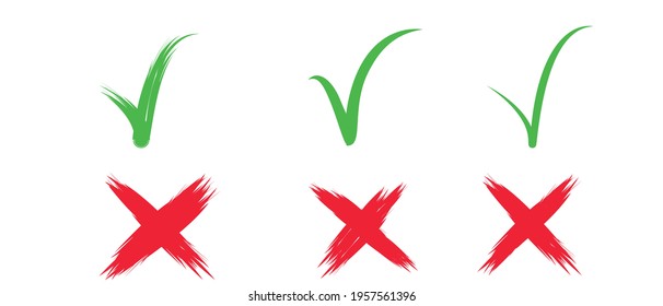 red and green check mark isolated on white